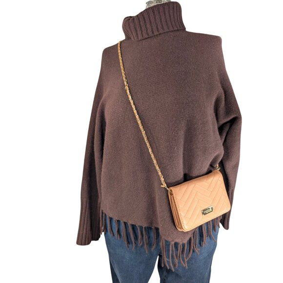 bebe Brown Faux Leather Sophia Quilted Chevron Chain Strap Convertible Crossbody - Picture 9 of 9